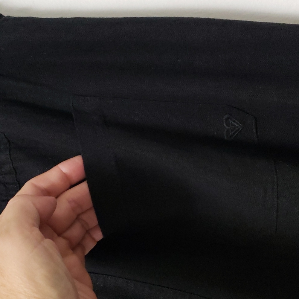 Roxy linen black drawstring pants wide-leg size large long length - Picture 11 of 15